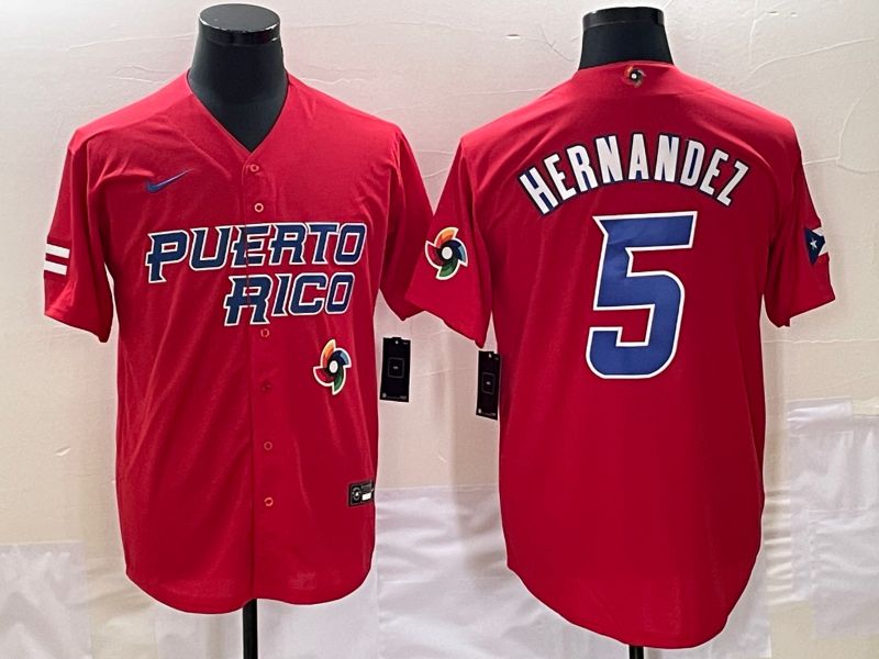 Men 2023 World Cub Puerto Rico #5 Hernandez Red Nike MLB Jersey9->more jerseys->MLB Jersey